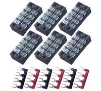 CEEYSEE Morsetti a vite, 6 pezzi 4 posizioni morsetto a vite a due file coperto 600 V 25 A + 6 pezzi 4 posizioni preisolate nero/rosso barra di serraggio forcella 400 V 25 A (DTB2504)