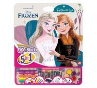 Cefa Toys - Attività Giga Block 5 in 1 Frozen, 25 fogli da colorare FSC, 8 vernici a cera, 5 pennarelli, 5 acquerelli e foglio di adesivi rimovibili. Adatto per bambini dai 3 anni in su.