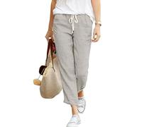 Cegerne Pantaloni in Lino Donna 7/8 Estivi Leggeri e Traspiranti Vita Elastico con Tasche Casual per Spiaggia Vacanze e Tempo Libero, Grigio, XXL