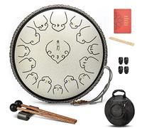 CEHJZQRPL 14 pollici 15 note tamburo lingua acciaio chiave C, strumento a percussione kit batteria handpan con mazze bacchette copri dita borsa da trasporto for yoga meditazione zazen concerto guarigi