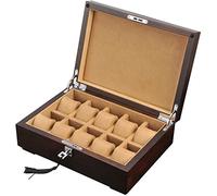 CEHJZQRPL Coperchio in vetro for 10 orologi, espositore for gioielli in legno di olmo, vassoio for braccialetti con chiusura in metallo e 10 cuscini rimovibili