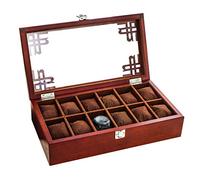 CEHJZQRPL Custodia for organizer for orologi - Vetrine di lusso premium da 12 scomparti con coperchio in vetro e chiusura in metallo