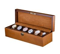CEHJZQRPL Espositore for orologi in legno a 6 scomparti, con custodia for gioielli, cuscini morbidi e lucchetto in metallo bloccabile