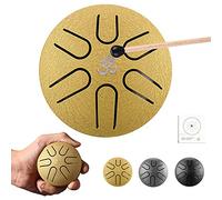 CEHJZQRPL Mini Tamburo con Lingua in Acciaio 3 Pollici 6 Toni Strumento a Percussione Tamburo Handpan con Libro di Musica Martello Tamburo a Mano for Educazione Musicale Concerto Yoga Meditazione Prin