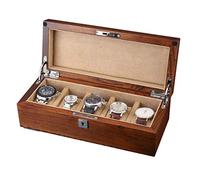 CEHJZQRPL Organizzatore di gioielli di lusso con 5 griglie for orologi - Qualità premium - con 5 cuscini di stoccaggio marroni rimovibili e fibbia in metallo bloccabile(B)