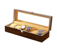 CEHJZQRPL Scatola porta orologi con 6 scomparti, coperchio in vetro, organizer for collezione di gioielli e vetrina(Brown)