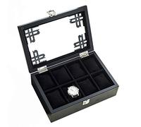 CEHJZQRPL Scatola porta orologi in legno a 8 scomparti | con coperchio in vetro | Porta orologi con cuscinetti rimovibili for orologi con fodera in velluto, chiusura in metallo, nero