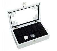 CEHJZQRPL Scatola porta orologi in legno con 10 scomparti, chiusura a chiave, fibbia in metallo, piano in vetro e 6 cuscini rimovibili - Bianco