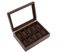 CEHJZQRPL Scatola porta orologi in legno con 10 scomparti, espositore for gioielli, organizer for collezioni di bracciali, con 10 cuscini rimovibili e chiusura in metallo.(Brown)