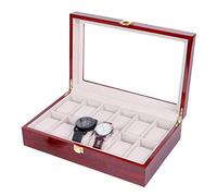 CEHJZQRPL Scatola porta orologi in legno con 12 scomparti, espositore porta orologi e gioielli, con 12 cuscini rimovibili, organizer for vetrine, piano in vetro e chiusura in metallo.