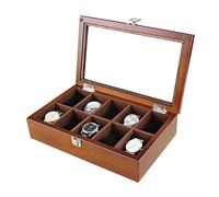 CEHJZQRPL Scatola porta orologi in legno con 6 scomparti, espositore for gioielli, con coperchio in vetro e cuscini for orologi rimovibili, fibbia in metallo bloccabile.(Brown)