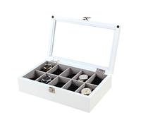 CEHJZQRPL Scatola porta orologi in legno con 6 scomparti, espositore for gioielli, con coperchio in vetro e cuscini for orologi rimovibili, fibbia in metallo bloccabile.(White)