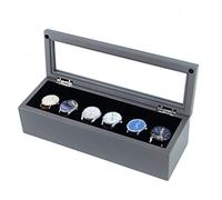 CEHJZQRPL Scatola porta orologi in legno con 6 scomparti for gioielli, chiusura a chiave, fibbia in metallo, piano in vetro e 6 cuscini rimovibili, nero(Gray)