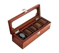 CEHJZQRPL Scatola porta orologi in legno con coperchio in vetro, organizer for 5 bracciali e gemelli, con 5 cuscini di stoccaggio rimovibili e fibbia in metallo bloccabile.