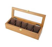 CEHJZQRPL Scatola porta orologi in legno con coperchio in vetro, vassoio for 5 bracciali, 5 cuscini di stoccaggio rimovibili e fibbia in metallo bloccabile(B)