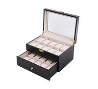 CEHJZQRPL Scatola porta orologi, organizer for gioielli, a doppio strato, in legno, con 20 griglie e coperchio in vetro con serratura