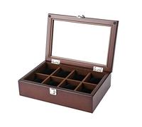 CEHJZQRPL Scatola porta orologi, organizer for gioielli, in legno, con 8 griglie, con coperchio in vetro e serratura, marrone, 28×19,2×7,4 cm