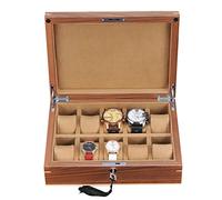 CEHJZQRPL Scatola portaoggetti for orologi a 10 scomparti con vassoio for accessori, fodera interna in legno morbido con 10 cuscini rimovibili, chiusura a scatto in metallo