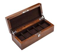 CEHJZQRPL Scatola portaoggetti for orologi a 5 scomparti con vassoio for accessori, esterno in legno, fodera morbida interna con 5 cuscini rimovibili, chiusura in metallo.(Brown)