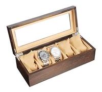 CEHJZQRPL Scatola portaoggetti for orologi a 5 scomparti con vassoio for accessori, esterno in legno, fodera interna morbida con 5 cuscini rimovibili e coperchio in vetro