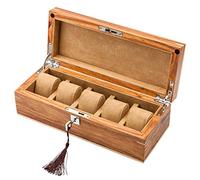 CEHJZQRPL Scatola portaoggetti for orologi a 5 scomparti, in legno, con fodera interna in floccaggio morbido e organizer con serratura in metallo(Beige)
