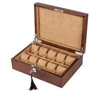 CEHJZQRPL Scatola portaoggetti for orologi con 10 griglie, custodia for gioielli di lusso, organizer con serratura in metallo e cuscini in velluto rimovibili(Beige)