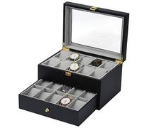 CEHJZQRPL Scatola portaoggetti for orologi con 20 scomparti, 20 cuscini, chiusura in metallo, organizer for braccialetti con coperchio in vetro