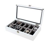 CEHJZQRPL Scatole for orologi, organizer for gioielli di lusso, espositore for orologi in legno con cuscino rimovibile for 12 orologi e coperchio in vetro(White)