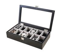 CEHJZQRPL Scatole for orologi, organizer for gioielli di lusso, espositore for orologi in legno con cuscino rimovibile for 12 orologi e coperchio in vetro(Black)