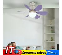 Ceiling Fan LED Lamp E27 Socket Fan Light Remote 42cm (Purple Milky Shell) IT