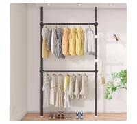 Ceiling-Mounted Coat Rack High-Capacity Floor-to-Ceiling Clothing Space-Saving Hanger for Coats Hats & Bags - Sl lack Design
