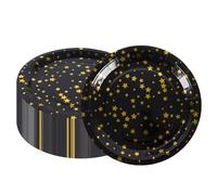 CEILIWEN Piatti di carta neri e oro, confezione da 50 decorazioni per compleanni, 22,9 cm, piatti rotondi a forma di stella, piatti usa e getta