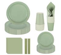 CEILIWEN - Set di stoviglie per feste, 250 pezzi, verde salvia, include piatto di carta da 22,8 cm, piatto da dessert da 17,8 cm, tovaglioli, tazze, cannucce, per 50 ospiti