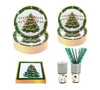 CEILIWEN Set di stoviglie per feste di Natale per 25 ospiti, piatti di carta verde, tovaglioli, tazze e cannucce, 22,9 cm e 17,8 cm, decorazioni natalizie per feste di Capodanno