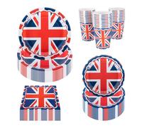 CEILIWEN Set per feste per 30 ospiti, con piatti, bicchieri, tovaglioli di carta, bicchieri e tovaglioli da 23 cm e 18 cm, motivo: Giubileo reale, eventi sportivi del Regno Unito, forniture per la