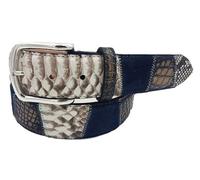 Ceinture bleue 4 cm Patchwork de vrai python, véritable crocodile poncé
