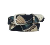 Ceinture de 4 cm en cuir de python, daim et cuir de vachette frotté à la main