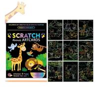 CEJAS 1 Pieza Scratch Art Bambini, Libri da Grattare Arcobaleno Scratch Art Giocattoli 19 * 14CM Regali Arti e Mestieri per Bambini Carta da Grattare per Natale, Compleanni, Tema Animale