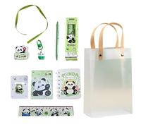CEJAS 1 Set Cute Panda Cancelleria Set per Bambini, Set Scolastico con Gomma, Righello, Penne, Quaderni, ecc. Regalo per il Ritorno a Scuola e Compleanni dei Bambini