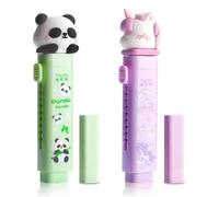 CEJAS 2 Set Portagomma con Ricarica, Gomma da Cancellare a Forma di Penna per Cancelleria Scuola Università Ufficio, Panda+ Unicorno