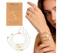 CEJAS 3 Pezzi Braccialetto Dell'Amicizia per 3 con Ciondolo a Forma di Cuore, per Ragazze e Donne, Ideale Come Regalo di Compleanno per la Migliore Amica(Dorato)