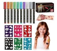 CEJAS Tatuaggio Bambini,10 Pezzi Glitterati Tatuaggi Penne Bambini con 6 Tattoo Stencils, Kit tatuaggi Pennarelli, Glitter Tattoo per Ragazzi, Ragazze, Carnevale, Halloween
