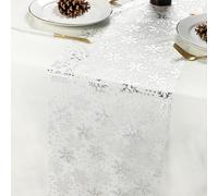 Cekene Runner da tavola natalizio color argento, 28 cm x 9 m, in organza sottile, rotolo con glitter e fiocchi di neve, decorazione per tavolo da pranzo, feste, matrimoni, compleanni, baby shower
