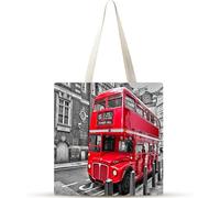 Cekog Autobus di Londra Tote Bag Borsa in Tessuto,set di 4 Donna Borse Tote Stampata,Riutilizzabile borsai Shopper, borsa Tela Donna borse da Spiaggia per Lavoro, Shopping, Scuola