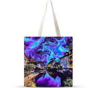 Cekog Città del cielo dei sogni Tote Bag Borsa in Tessuto,set di 20 Donna Borse Tote Stampata,Riutilizzabile borsai Shopper, borsa Tela Donna borse da Spiaggia per Lavoro, Shopping, Scuola