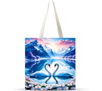 Cekog Fiori del Lago dei Cigni Tote Bag Borsa in Tessuto,set di 1 Donna Borse Tote Stampata,Riutilizzabile borsai Shopper, borsa Tela Donna borse da Spiaggia per Lavoro, Shopping, Scuola