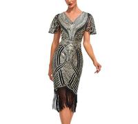 Celanisai - Abito da sera per ballo da donna, scollo a V, stile anni 20, flapper Charleston, stile Great Gatsby, abito vintage, cocktail, stile retrò, abito avvolgente, festa di Carnevale/in costume