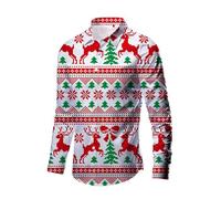Celanisai Camicia natalizia da uomo, brutte magliette natalizie, pupazzo di neve, renna, Druken natalizio, a maniche lunghe, inverse, per il tempo libero, slim fit, O bianco., M
