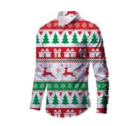 Celanisai Camicia natalizia da uomo, brutte magliette natalizie, pupazzo di neve, renna, Druken natalizio, a maniche lunghe, inverse, per il tempo libero, slim fit, O verde, 3XL