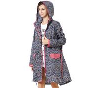 Celanisai Donna Elegante Impermeabile Lungo Polk Dot Drukrn Giacca a vento Impermeabile Trench Da Viaggio Con Cappuccio Motivo Floreale Giacca Outdoor Baggy Giacca da Ciclismo Leggera, O blu scuro